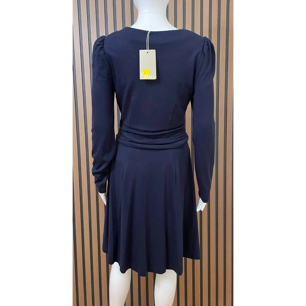 Boden Maggie Women's 4 Blue Dress Ponte Knit Fit &‎ Flare Ruched Waist Classic